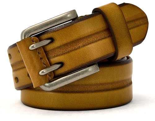 XBECLAY Herren Leder Gürtel Vollrindleder Mit Doppeldorn Schnalle Herren-Ledergürtel Mit Doppeldornschließe Arbeitsgürtel Mit Doppel-Loch Männer Für Jeans(115cm/45, Brown)
