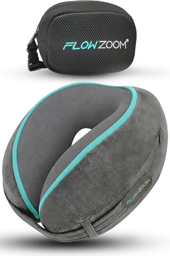 FLOWZOOM Dream Cuscino Cervicale da Viaggio in Memory Foam – Supporto Laterale Ottimale per Testa e Collo, Regolabile, Fodera Vellutata Lavabile con Sacchetto in Rete – Ideale per Aereo e Auto– Grigio