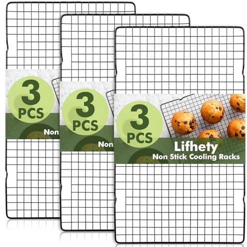 Lifhety 3PCS Cake Cooling Rack - 40x25cm Cooling Rack for Baking, Non-Stick Wire Rack Set for Cookie, Biscuits, Roasting and Compatible with Oven Baking Tray