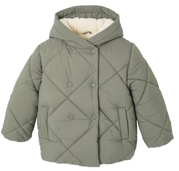 Vertbaudet Mädchen Kapuzen-Steppjacke mit Teddyfleece-Futter, Wattierung Recycling-Polyester grün 110