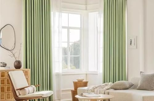 Wycian Rideau Cuisine Japonais Voilage Vert 2 Panneaux Chenille Couleur Unie 132L x 183H Cm