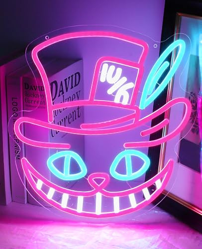 AceList Grinsekatzen-Dekor, Neonschild Alice im Wunderland, USB-betriebene Katzen-Neonschild, Wandleuchte für Geburtstag, Halloween, Brautparty, Cosplay, Teeparty, Klassenzimmer-Dekorationen