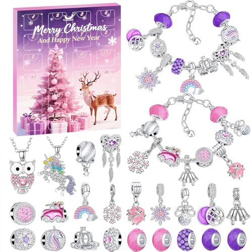 Homgaty Adventskalender 2025 Kinder Mädchen - Weihnachtskalender Schmuck Basteln Mädchen mit Armbänder und Halsketten, Schmuckbastelsets Weihnachten Geschenke für ab 6 7 8 9 10 11 12 Jahre