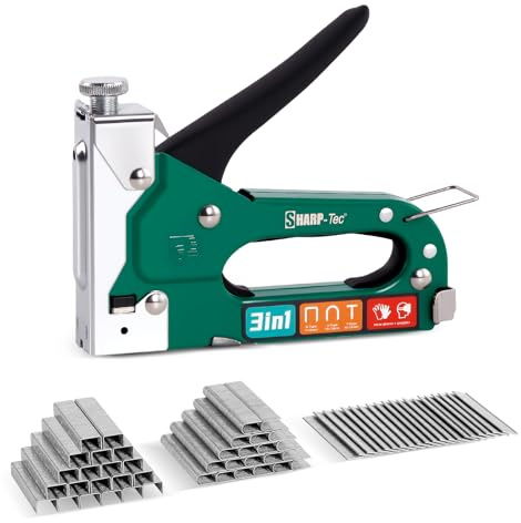 Sharp-tec 3-in-1 Staple Gun, Upholstery Staple Gun Kit with 3000 Staples, Staplers & Tackers with Quick-Jam Release for Wood, Cardboard, Crafts, DIY, Cable, Carpet (Green)