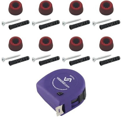 vasalat Gummistopper Boden & Wand 2in1 zum Schrauben ø 20mm, Höhe 10mm - Türstopper + Montagezubehör, Gummi rot - 8 Stück