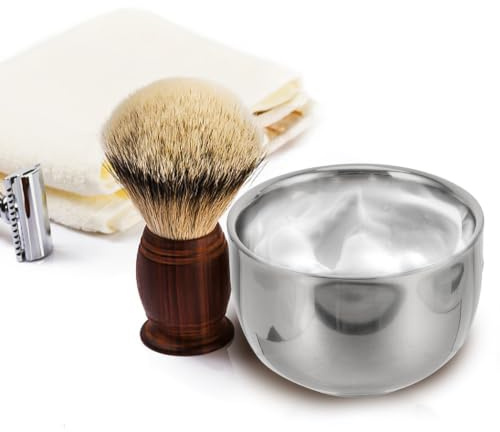 Mikikit Cuenco de Afeitar de Acero Inoxidable, Bol para Jabón de Afeitar, Tazón de Barbero Profesional para Espuma Cremosa, Superficie Pulida (Diseño Aleatorio)