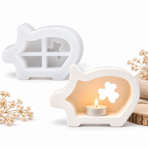 TREABEAR Silikonformen Gießformen, Silikonform Schwein mit Kleeblatt, Silikonform Kleeblatt Gießform Schwein, Silikonformen Gießformen Ostern Frühling Tier