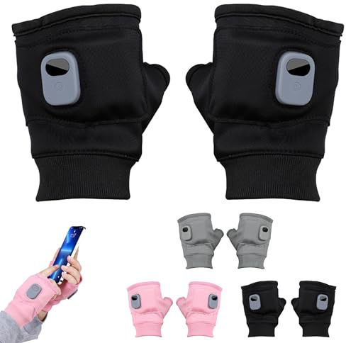 Tragbare Beheizbare Handschuhe,SmartThermostatgesteuerte Elektrische Fingerhandschuhe,Wiederaufladbare Fingerlose Beheizte Handschuhe mit Digitalanzeige für Arbeit,Radfahren,Skifahren (Schwarz-1Paar)