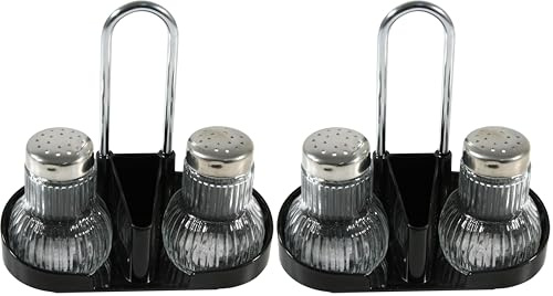 FACKELMANN Griffmenage RUBIN, Gewürzständer mit Salz- und Pfefferstreuer und Zahnstocherbehälter (Farbe: Silber/Transparent/schwarz), Menage: 1 Stück, 47320 (Packung mit 2)