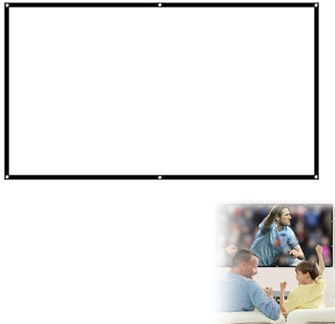 Projector Screen Portable Indoor/Outdoor Movie Theater Screen 16/9 Polyester White Soft Screens For Outdoor Camping Collapsible High Contrast Hanging Hole Grommets (72inch)