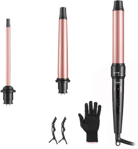 Lockenstäbe Große und Kleine Locken Set, 3 in 1 Lockenstab mit Verschiedenen Aufsätzen Keramik Turmalin Beschichtung Lockenwickler mit Handschuh