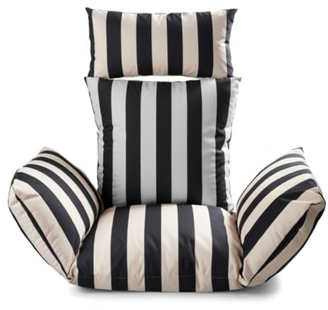 OHS Egg Chair Cushion, Rattan Hanging Egg Chair Cushion Replacement with Headrest Soft Thick Padded Egg Chairs for Garden Cushions Indoor Outdoor Use, Monochrome - Stripe