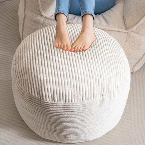 HIGOGOGO Stilvoller Fußhocker 65 cm, Cord-Pouf, 2-in-1 für Wohnzimmer, Beige