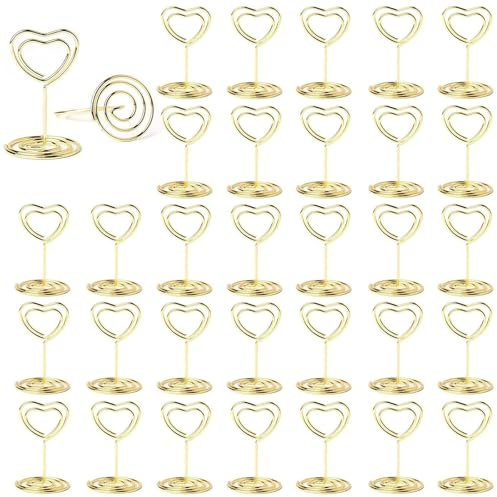 30 Stück Tischkartenhalter,Fotohalter mit Klammern,kartenhalter tisch Metal | Memohalter,menükartenhalter,Tischkarten Halterung，Tischnummernhalter für Hochzeiten,Jubiläen,Partys,(Herz Gold)