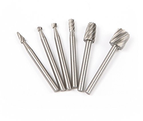 Chiloskit Lot de 6 fraises à défoncer en acier rapide avec tige 1/8 Compatible avec outil rotatif Dremel pour sculpture sur bois