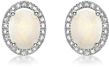 CARISSIMA Damen-Ohrstecker Gold 9ct Diamond and Cluster Stud Earrings 375 Weißgold Opal weiß Ovalschliff Diamant-5.58.927O