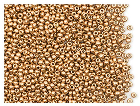 20 Gramm (ca. 2600 Stuck) Tschechische Glas Rocailles, Größe 11/0 (2,0mm-2,2mm), Rundloch, Farbe: Aztec Gold (Pale Gold Matte)