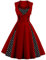 Axoe Damen 50er Jahre Cocktailkleid Rockabilly Elegantes Faltenrock Festliches Partykleider Vintage Kleid Audrey Hepburn Abendkleider mit Polka Dots Knielang, Weinrot, 2XL (46 EU)