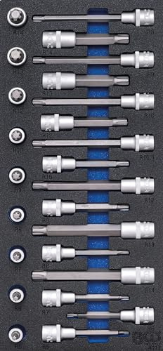 BGS 4117 | Bit-Einsatz-Satz | Keil-Profil (für RIBE) | 25-tlg. | Werkstattwageneinlage 1/3 | Antrieb Innenvierkant 12,5 mm (1/2) | Längen 55, 100, 140 mm | mit Rändelung