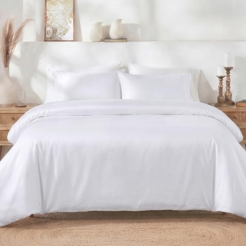California Design Den 3 Pc Full/Queen Duvet Cover Set - Winner Good Housekeeping Best Bedding Awards 2025, 400 Thread Count Sateen, 100% Cotton Duvet Cover Queen Size,Button Closure,Corner Ties -White