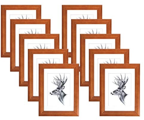 WOLTU Bilderrahmen 20x30 cm 10er Set Fotorahmen Holzrahmen mit Passepartout, zum vertikalen oder horizontalen Aufhängen/Aufstellen, Posterrahmen Collage Wanddeko, Braun