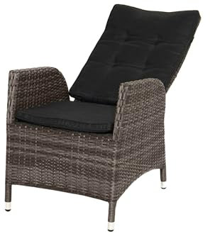 PLOß Rocking Dining Sessel grau braun-meliert aus Polyrattan-Geflecht verstellbar, mit Fußhocker, Gartensessel Rattan