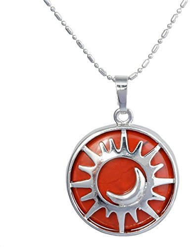 mookaitedecor Jaspe Rouge Collier Pendentif Arbre de Vie Pierre/Lune et Soleil Bijoux avec Chaîne pour Femme Homme