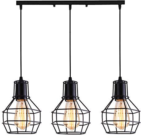 Hängeleuchte 3 Leuchten Industrial Vintage Metall Sand Lampe E27 Retro Deko für Küche Schlafzimmer Esszimmer Schwarz