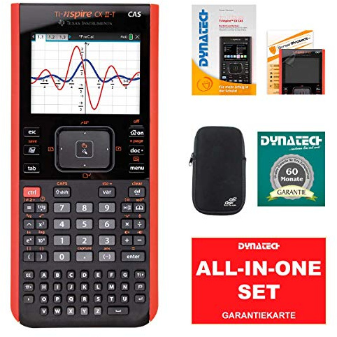 TI-Nspire CX II-T - CAS Grafikrechner Set Schulrechner Schule Uni + CalcCase Schutztasche Hülle Tasche Softy + Garantieverlängerung + Arbeitsbuch