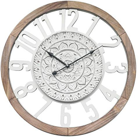 Rebecca Mobili Hängeuhr, Braun Weiß Decorative Wanduhr, Shabby-Stil, MDF-Holz, Küche - Gesamtmaße: 55 x 55 x 5 cm (HxLxB) - Art. RE6380