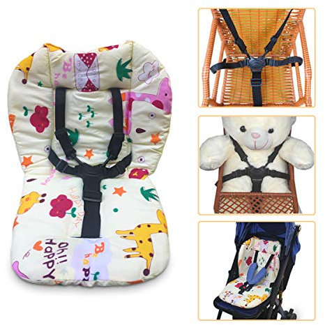 Kinderwagen Sitzkissen,Baby Hochstuhl Sitzkissen und 5 Punkt Gurte Set Muster Seat Liner Soft Safety First Kinderwagen Auflage Kissen Pad Matte Unisex,1 Set(Giraffe)