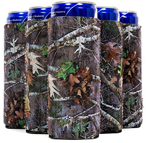 QualityPerfection Slim Can Cooler Sleeves (6 Pack) Insulated, Beer/Energy Drink Neoprene 4mm Thickness Thermocoolers for 12 oz Tall Skinny Beverage - Pattern Design, Ready for Printing (Camo Forest)