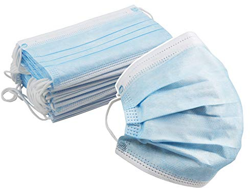 50 Stück Einweg Mund-Nasen-Masken | Atemmasken, Hygienemasken | DREI Schutzschichten, Vlies, Nasenbügel, elastischer Gummizug