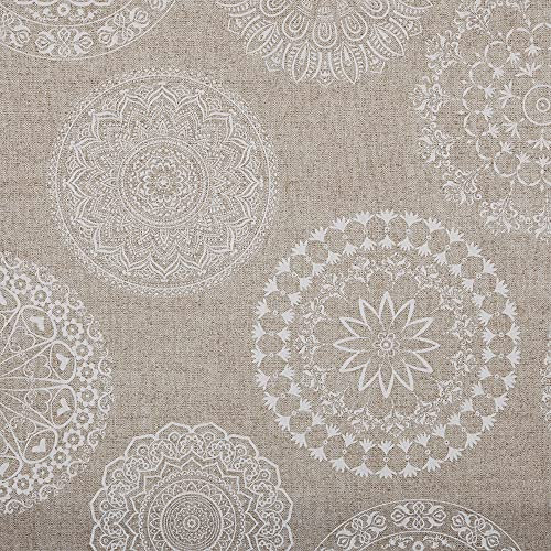 Kt KILOtela - Tissu Toile Imprimé, Décoration Intérieure, Assises de Fauteuils, Rideaux, Coussins, Galettes de Chaises, 300 cm Longueur x 280 cm Largeur, Mandalas Tattoo, Beige - 3 Mètre