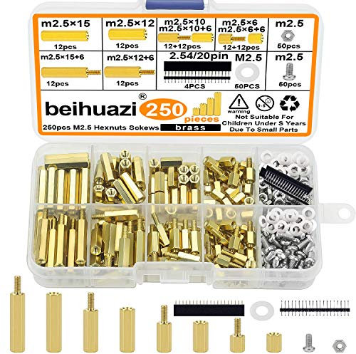 beihuazi® M2.5 Abstandshalter Hex Distanzhülsen PCB Board/Platinen Männlich Weiblich Gewinde Abstandsbolzen für Raspberry Pi Mainboard (250 Stück Messing)