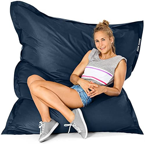 Green Bean© Outdoor Sitzsack XXL 140x180cm 380 Liter Kinder & Erwachsene Bean Bag EPS Perlen Füllung Riesensitzsack Groß Liegekissen Waschbar Wetterfest Lounge Chair Sitzkissen Bodenkissen Dunkelblau
