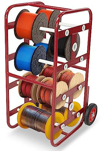 BISupply Wire Spool Rack, Red - Winding Reel Cable Caddy with 8 Axles & Wheels