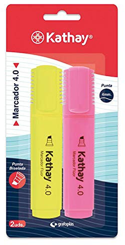 Kathay 86211953 Textmarker, Gelb und Rosa, abgeschrägte Spitze 4 mm, 2 Stück