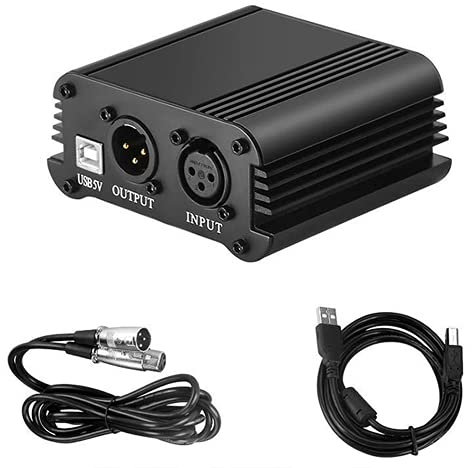 Phantom Power Supply,48V Portable Phantom Power Supply with USB and One XLR Audio Cable for Any Condenser Microphone Music Recording Equipment