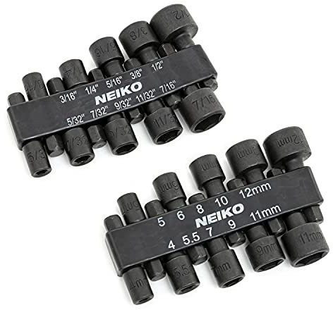 NEIKO 10068A Nut Driver Set, for Impact Drill and Driver, 20 Piece, 1/4” Hex Small Nut Driver Bit Set, Metric and Standard, 4-12 mm & 5/32”-1/2”, CR-V Steel, Nutsetter Driver Bits