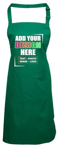 Gift Hub Personalised Aprons – Add Any Text, Image, or Logo – Ideal for Cooking in Kitchen, BBQs, and Art – Available for Men and Women in Multiple Colors with Large Pocket – Durable Polyester(Green)