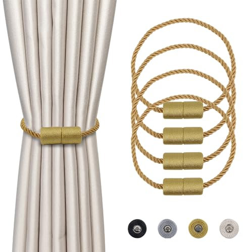 Dalababa 4 Stück Magnetische Vorhang Raffhalter, Gardinenhalter Raffhalter für Vorhänge, Vorhangschnalle Vorhang Halter Zubehör für Haus Dekoration, Gold