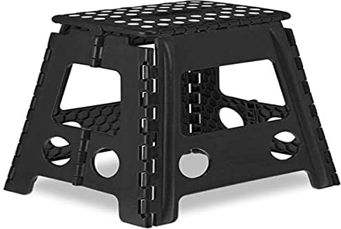 Relaxdays Klapphocker faltbar, Camping Hocker, großer Badhocker, bis 150 kg, Kunststoff, HxBxT: 39 x 39 x 32 cm, schwarz
