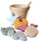 BABYLEDO Lot de 8 jouets de sable en silicone - Jouets de plage - Seau à sable - Seau - Pelle et moules - Pour garçons et filles - Seau et pelle - Beige