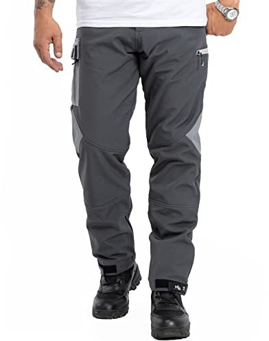 Rock Creek Herren Softshell Hose Cargohose Outdoorhose Wanderhose Herrenhose Wasserdicht Skihose Arbeitshose Winterhose Trekkinghose H-308 Dunkelgrau S