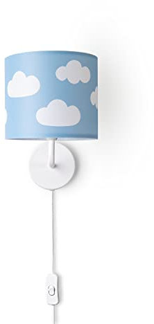 Paco Home Wandlampe Kinderzimmer Stofflampenschirm Rund Wandleuchte Babyzimmer Mond Sterne Wolken E14 Mit Stecker Und Kabel