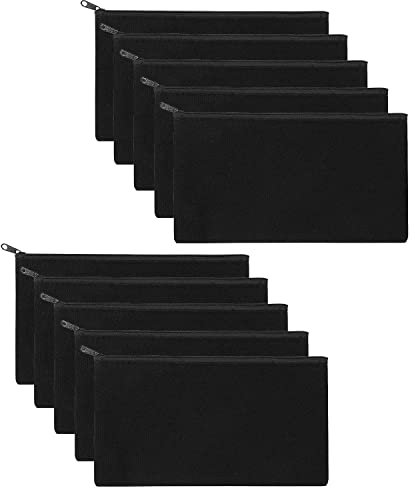 10 Stücke DIY Blanko Stoffbeutel, Stoff Federmäppchen Mäppchen zum Bemalen Kosmetiktasche Stoffbeutel Reißverschluss Blanko Makeup Tasche Reise Kulturbeutel Klein, 21 x 12 cm (schwarz)