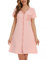 Marvmys Chemise De Nuit Femme Coton Manches Courtes Rayure Robe De Nuit Bouton Ouvert Devant Vêtements De Nuit Cardigan Vêtement d'Intérieur Rose L