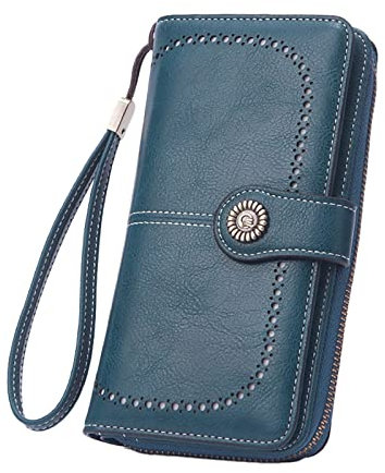 CAUYDY Portmonee Damen,Mini Geldbörse Damen Leder Kleines Portemonnaie Gross Kapazität Geldbeutel Klein Geldtasche Damengeldbörsen Viele Fächer (Blau) Damen Geldbörse Leder Geldbeutel Damen Groß