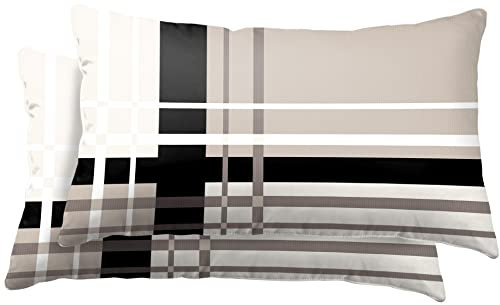 one-home 2er Set Kissenbezug Kissenhülle Kopfkissenbezug 40x80cm kariert beige Mikrofaser